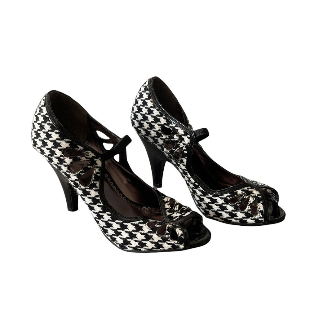 Rampage retro vintage style houndstooth peep toe heels size 9.5